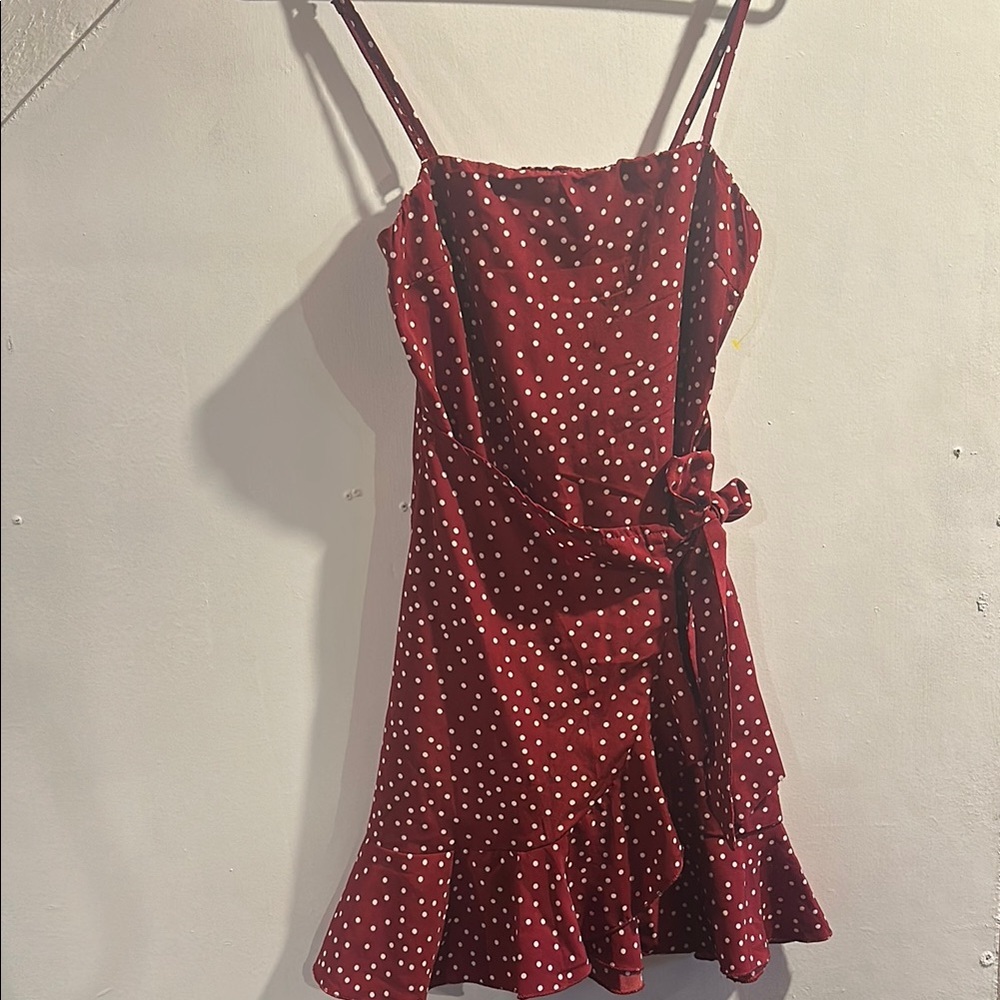 Princess Polly maroon Polka Dot Dress